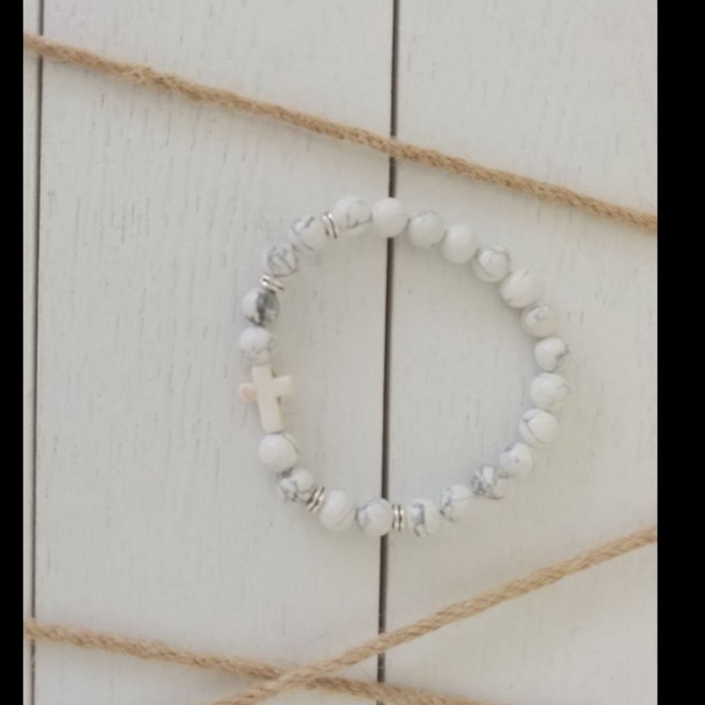 White or Turquoise Blue Faith Bracelet w/ Cross